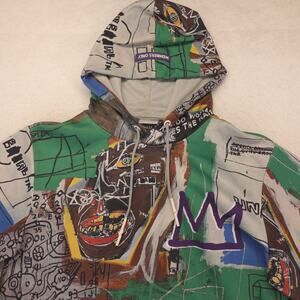 Jean Michel Basquiat Long Sleeve Pullover Hoodie Mens Size Small S Green Gray